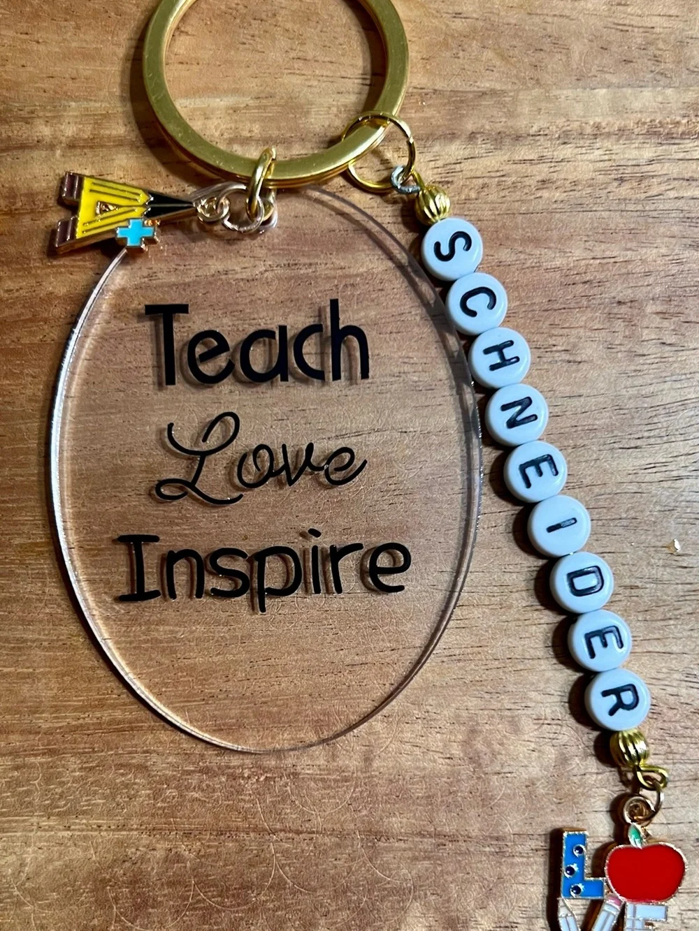 Handmade Personalized Teacher Keychain -Clear Acrylic keychain with Letter Beads